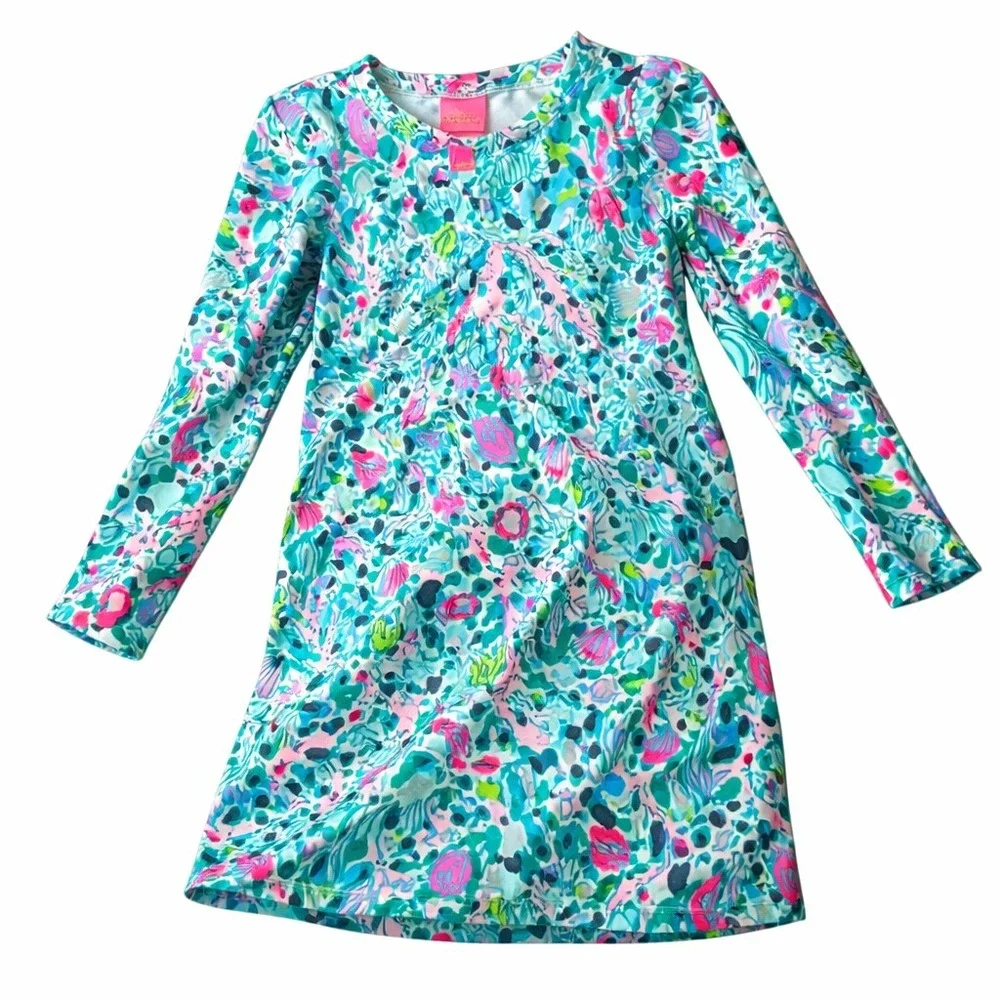 Lilly Pulitzer Girls Dress L 8-10 Blue Pink Cotton‎ Blend Diann Coastal Aquatic